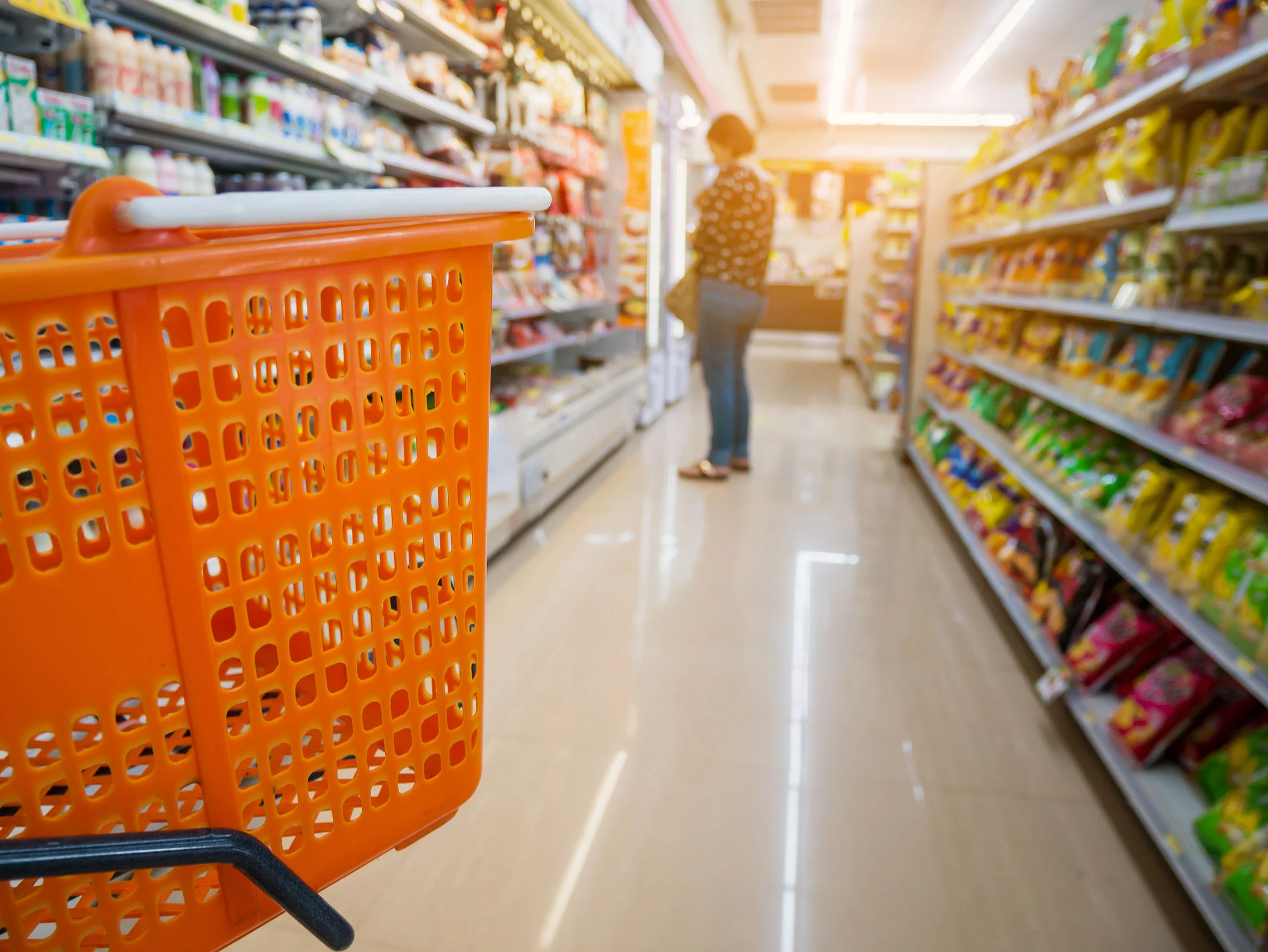 63513079 - empty basket on shopping cart in supermarket or convenience store Grocery store cart